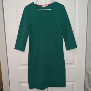 Boden Ottoline Ottoman Dress 6R Green Ribbed Knit V-Neck Pockets J0235